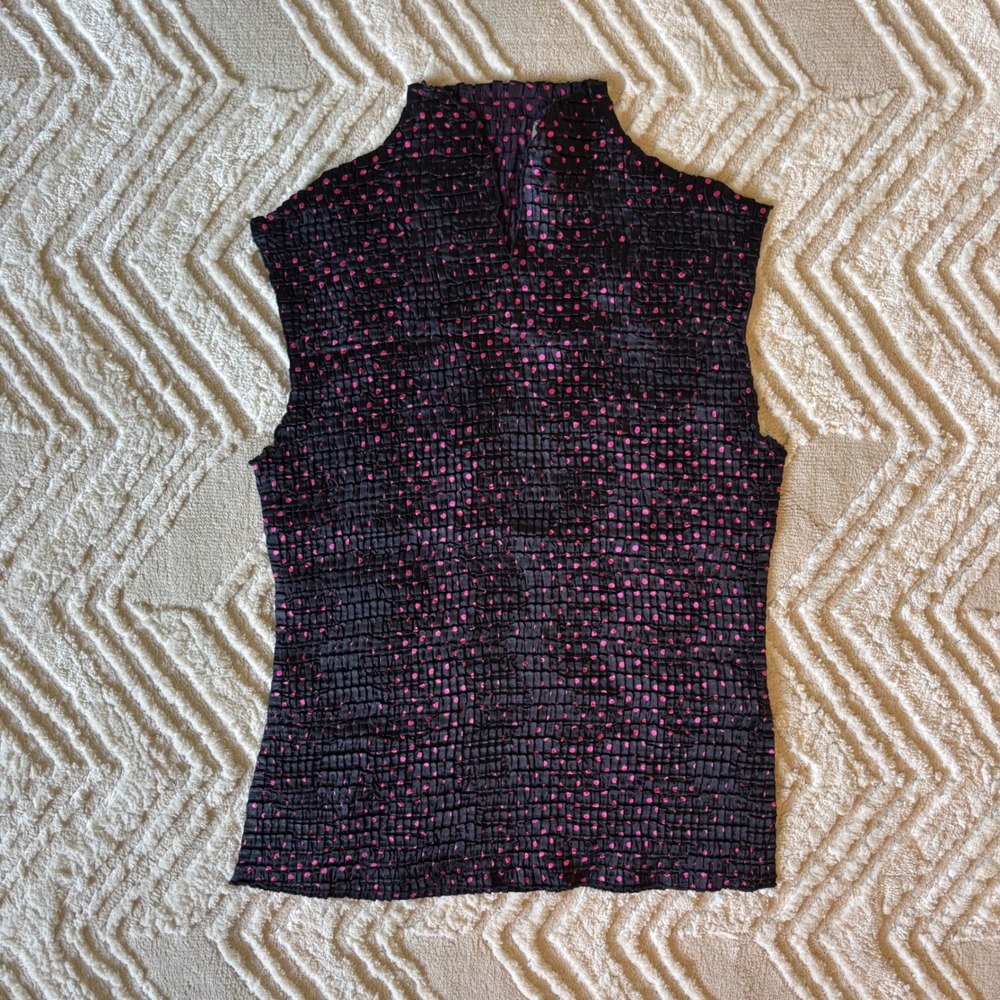 2000s Funky Hot Pink Polka Dot Mock Neck Blouse - Picture 8 of 8